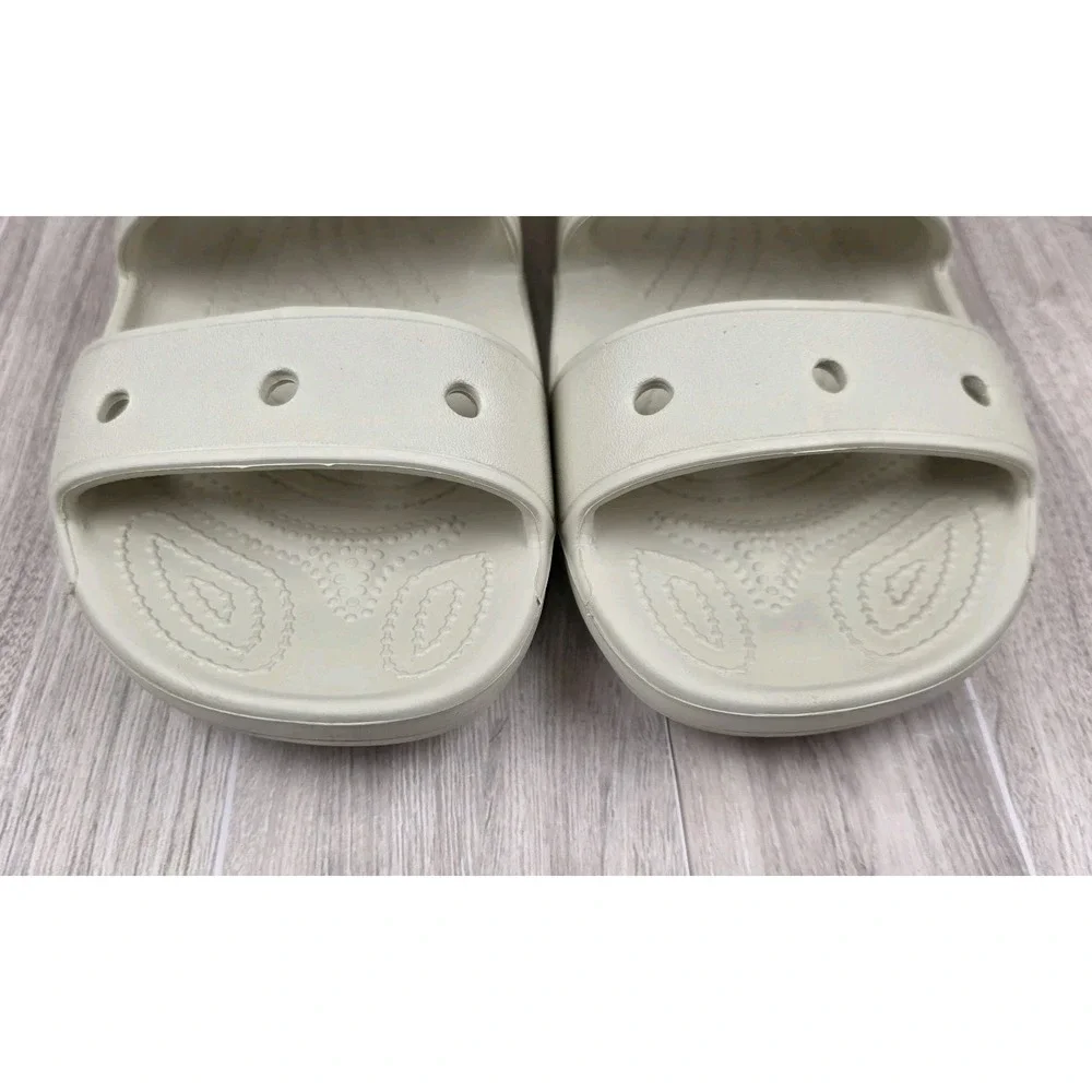 Crocs Classic Two-Strap Slip On Slide Sandals Cream Mens 8 Womens 10 Beach Pool